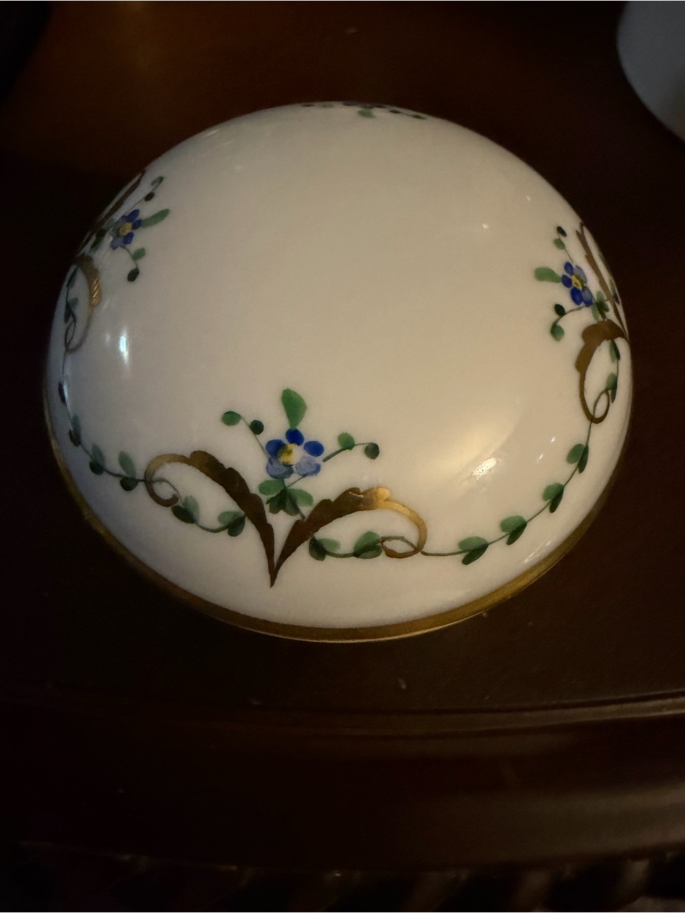 Porcelain Decorative Trinket Box with Blue Floral Motif